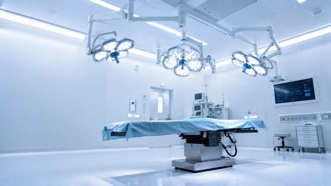Modern operating theatre with surgical lamps